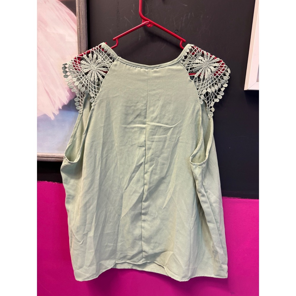 Shein Curve Sage Green Crochet Lace Shoulder Keyhole Blouse Plus Size 3XL